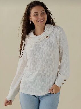 Cream Cowl Neck Sweater with Button Accents